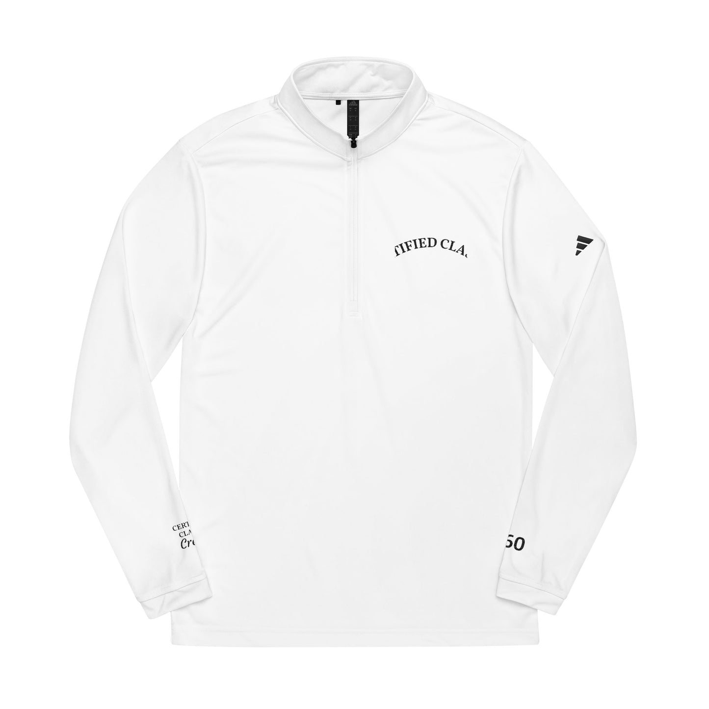 Embroidered adidas Quarter-Zip Pullover — Lightweight White Performance Top
