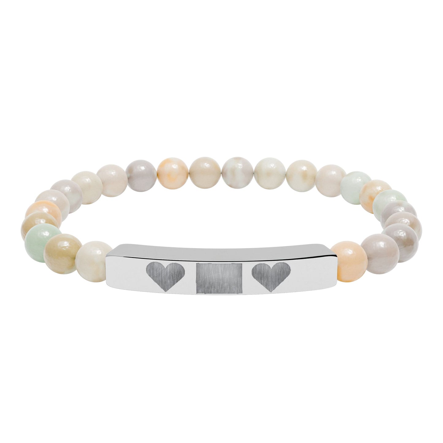 Engravable Natural Stone Bar Bracelet — Personalized Heart Stretch Bead Bracelet I LOVE YOU MOM WITH HEARTS