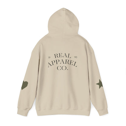 New Day Hoodie — "New Day" Graphic Pullover with Star & Heart Sleeve Accents