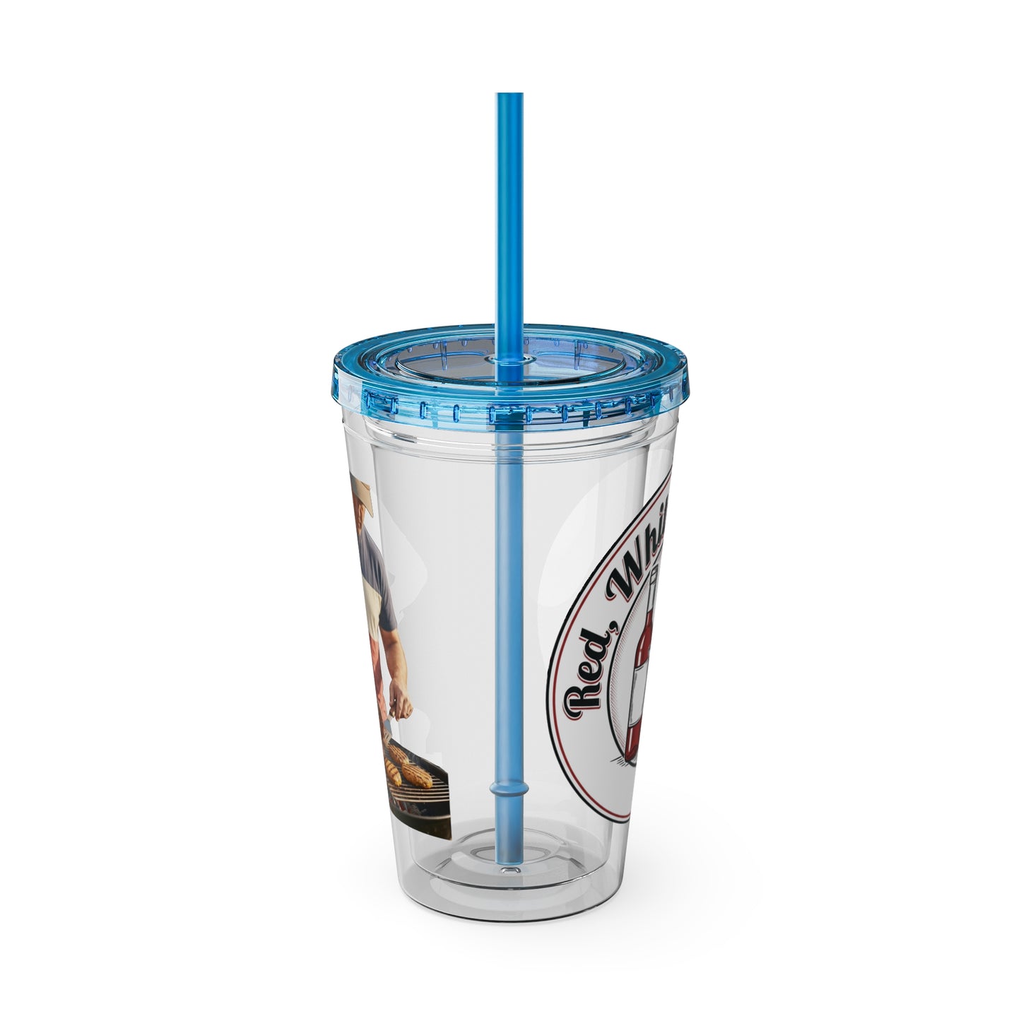 16oz Sunsplash Tumbler with Straw — Beach BBQ Graphic Travel Cup