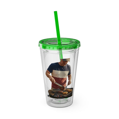 16oz Sunsplash Tumbler with Straw — Beach BBQ Graphic Travel Cup