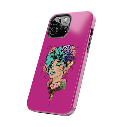 Floral Muse Tough Phone Case — Bold Pink Artistic Portrait Phone Cover
