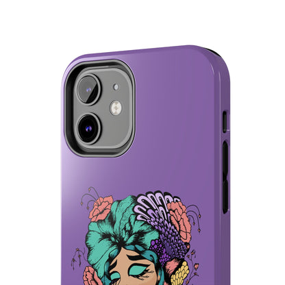 Floral Dreamer Tough Phone Case — Purple Artistic Woman Illustration, Protective iPhone Cover