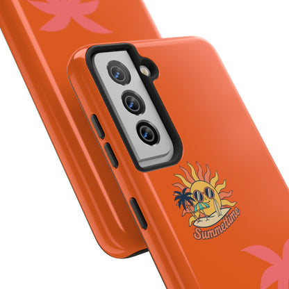 Summertime Palm Tough Phone Case — Retro Sun & Pink Palm Tropical Protective Cover