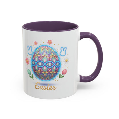Easter Egg Accent Coffee Mug — Colorful Floral Bunny Design (11/15oz)