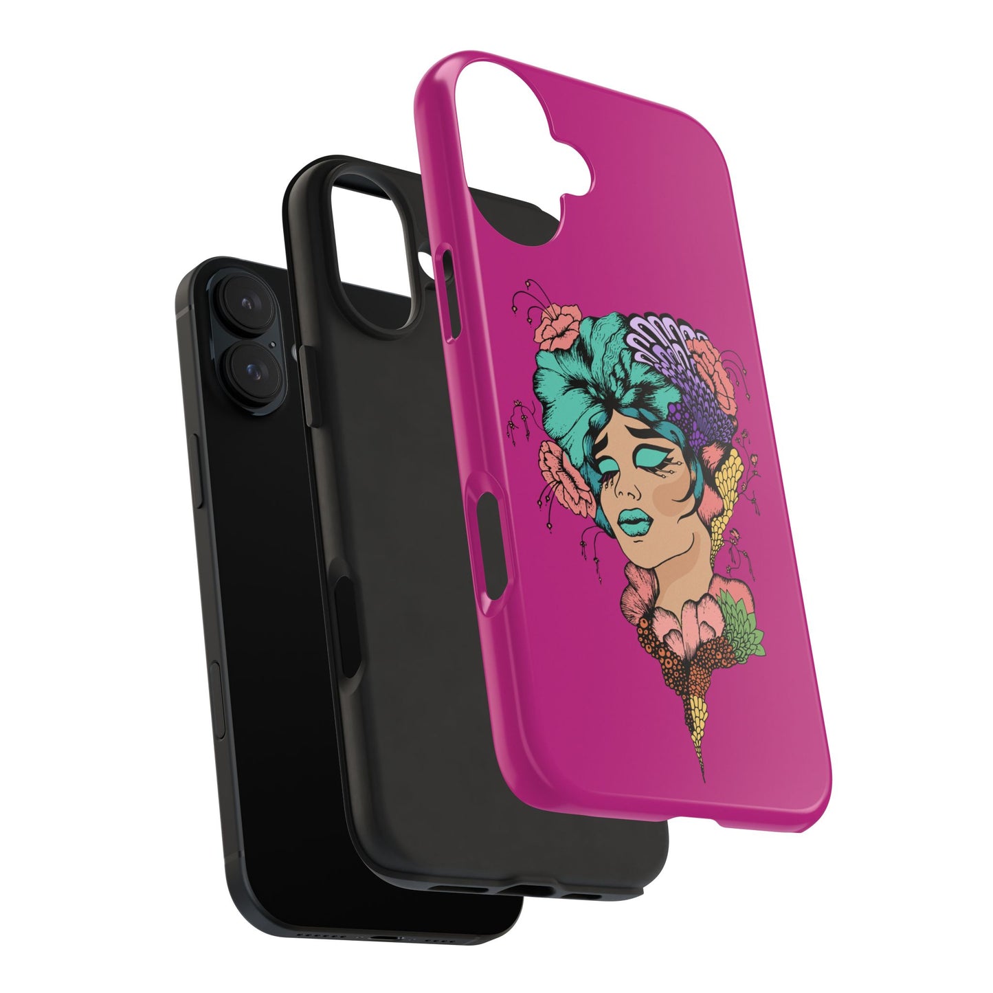 Floral Muse Tough Phone Case — Bold Pink Artistic Portrait Phone Cover