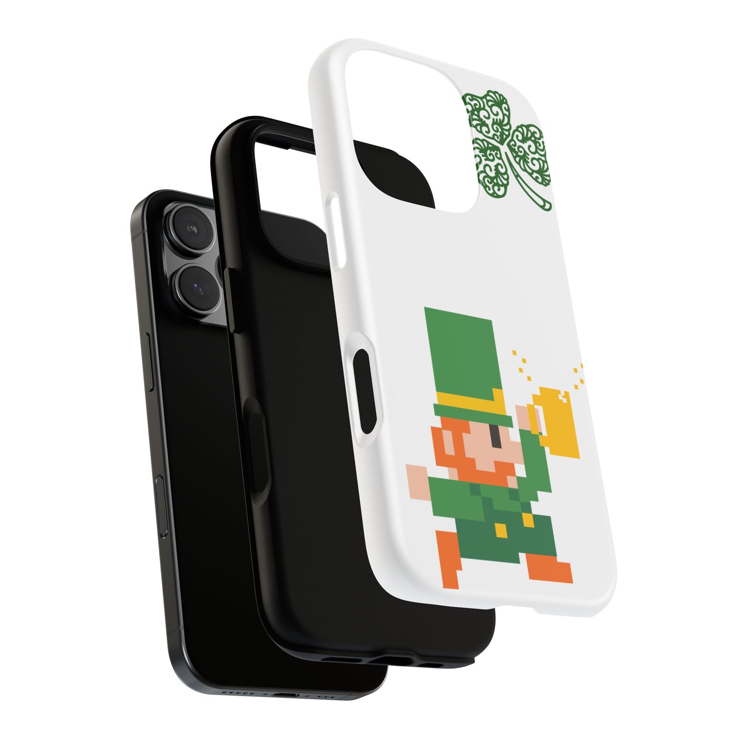 St. Patrick’s Pixel Leprechaun Phone Case — Cute Retro Gaming Clover Design