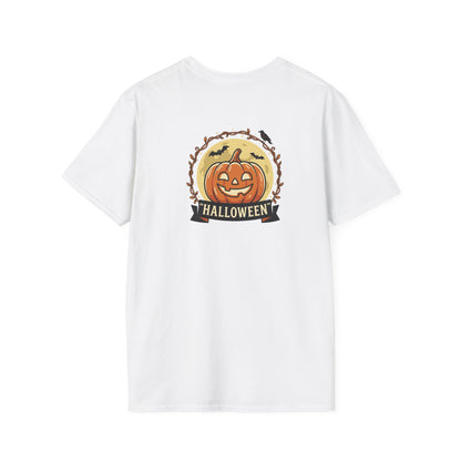 Halloween Pumpkin Graphic T-Shirt — "Happy Haunting" Cute Cat Jack-o'-Lantern Tee