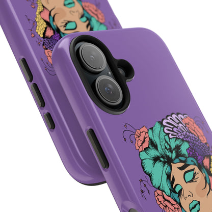 Floral Dreamer Tough Phone Case — Purple Artistic Woman Illustration, Protective iPhone Cover