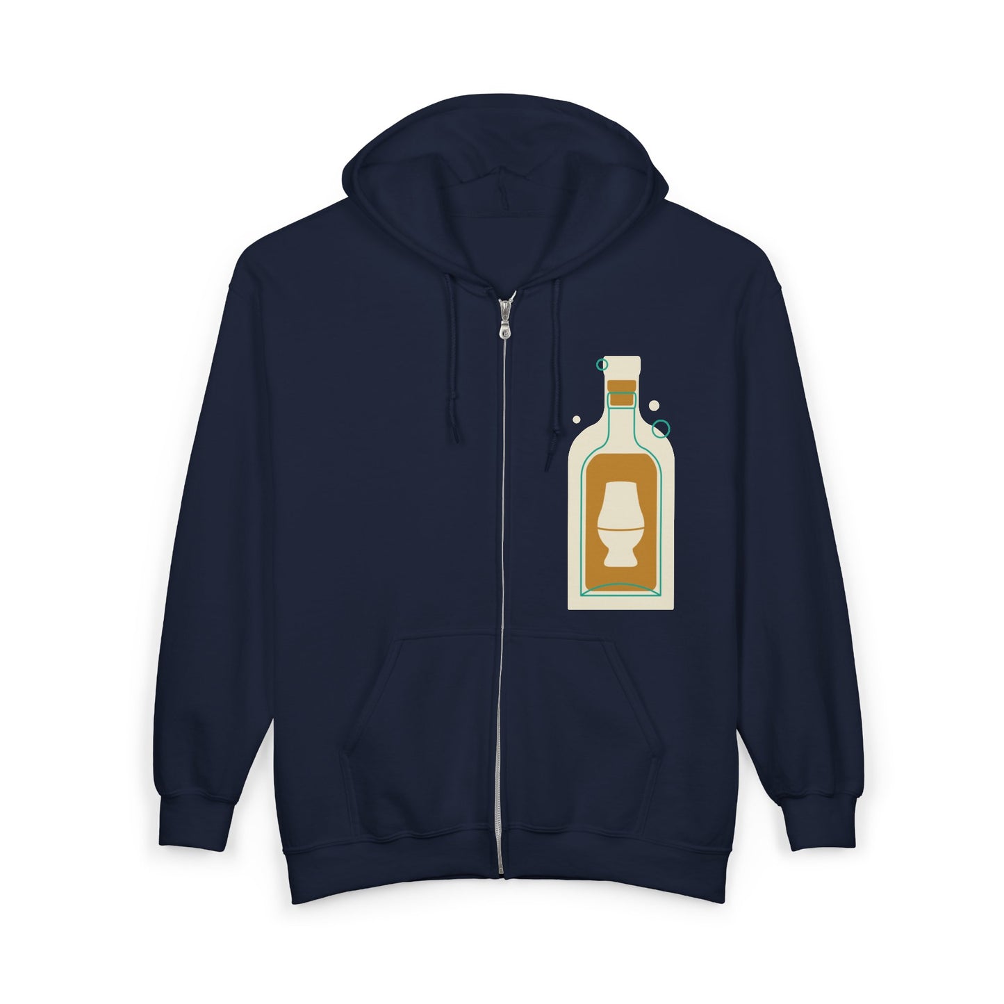 Zip Hoodie with Bottle & Digital Timer Design — Vintage Liqueur Bottle Graphic
