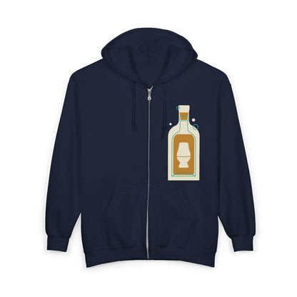 Zip Hoodie with Bottle & Digital Timer Design — Vintage Liqueur Bottle Graphic