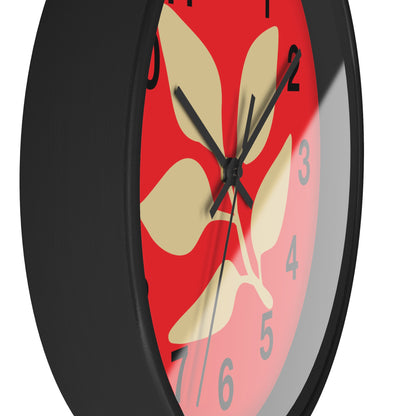 Botanical Red Wall Clock — Minimal Leaf Design Decorative Clock