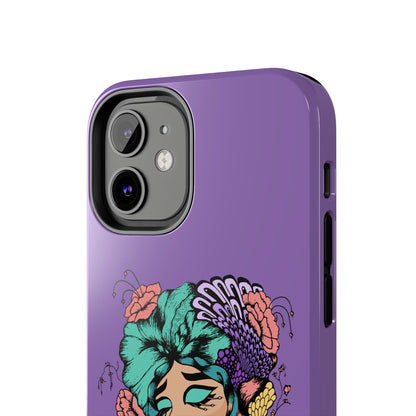 Floral Dreamer Tough Phone Case — Purple Artistic Woman Illustration, Protective iPhone Cover