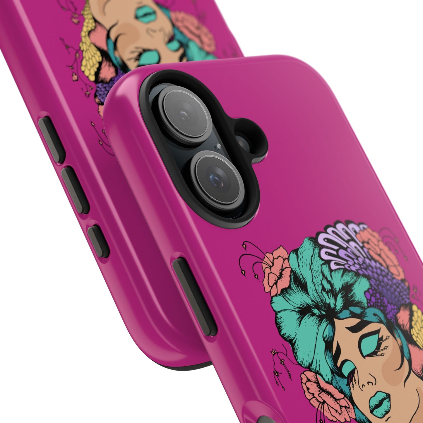 Floral Muse Tough Phone Case — Bold Pink Artistic Portrait Phone Cover