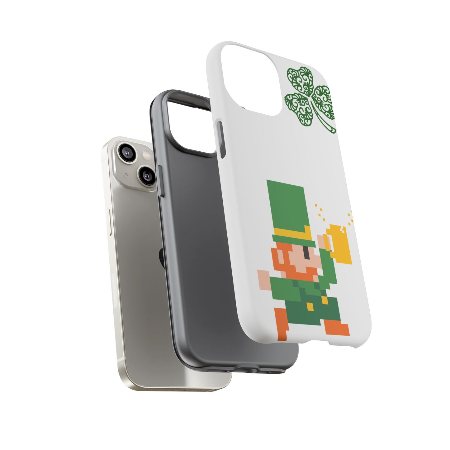 St. Patrick’s Pixel Leprechaun Phone Case — Cute Retro Gaming Clover Design