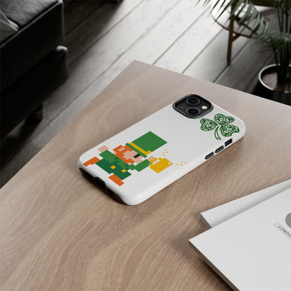 St. Patrick’s Pixel Leprechaun Phone Case — Cute Retro Gaming Clover Design