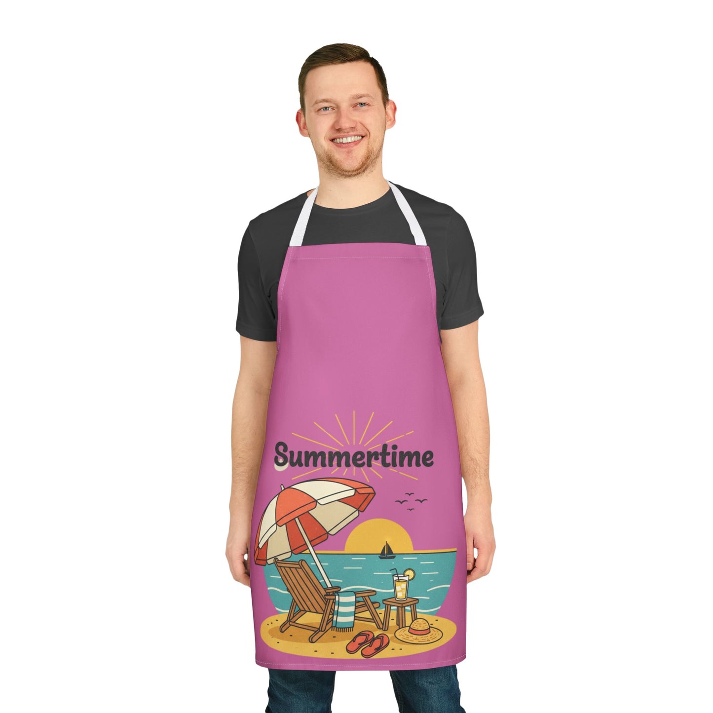Summertime Beach Scene Apron — Colorful Summer Cooking & BBQ Gift