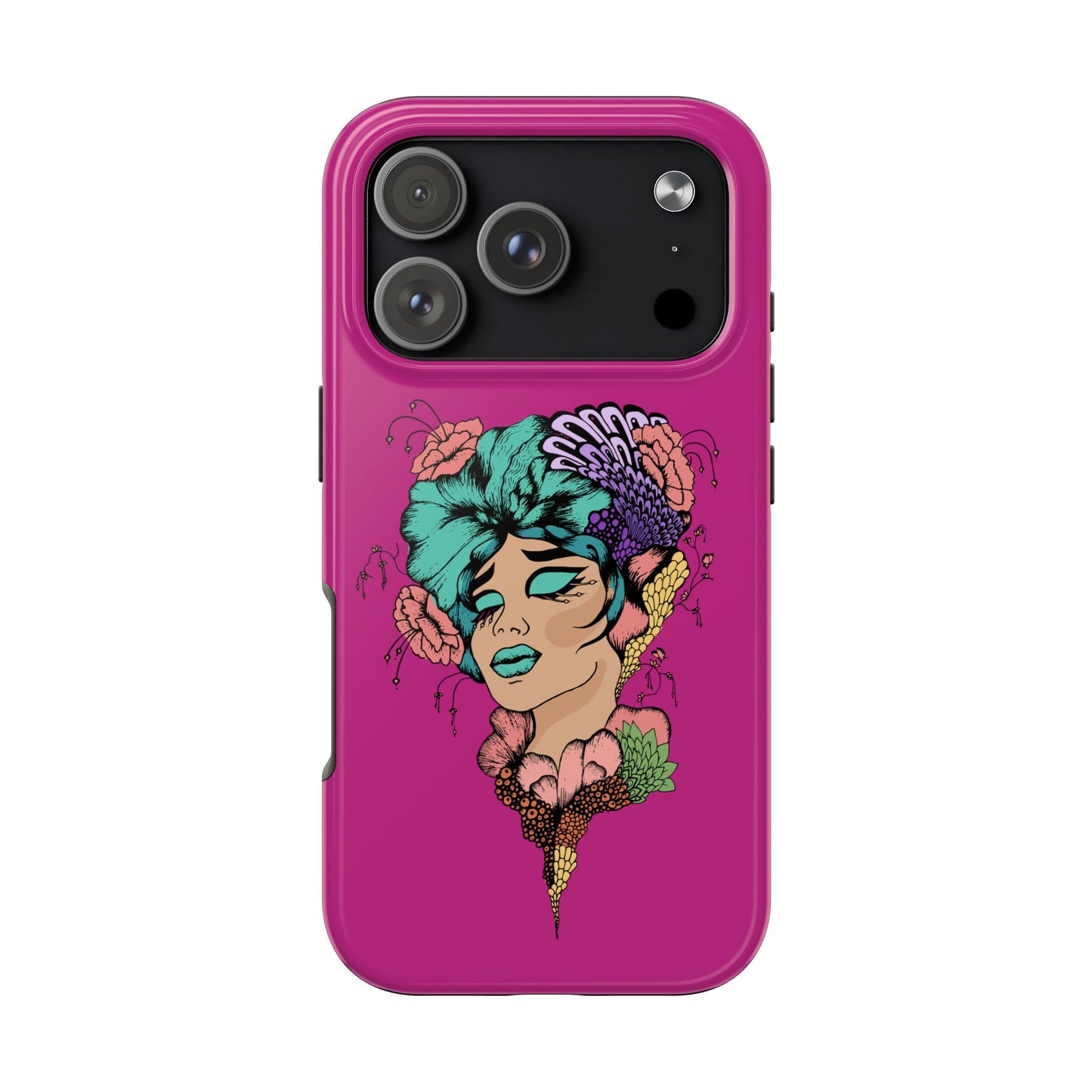 Floral Muse Tough Phone Case — Bold Pink Artistic Portrait Phone Cover