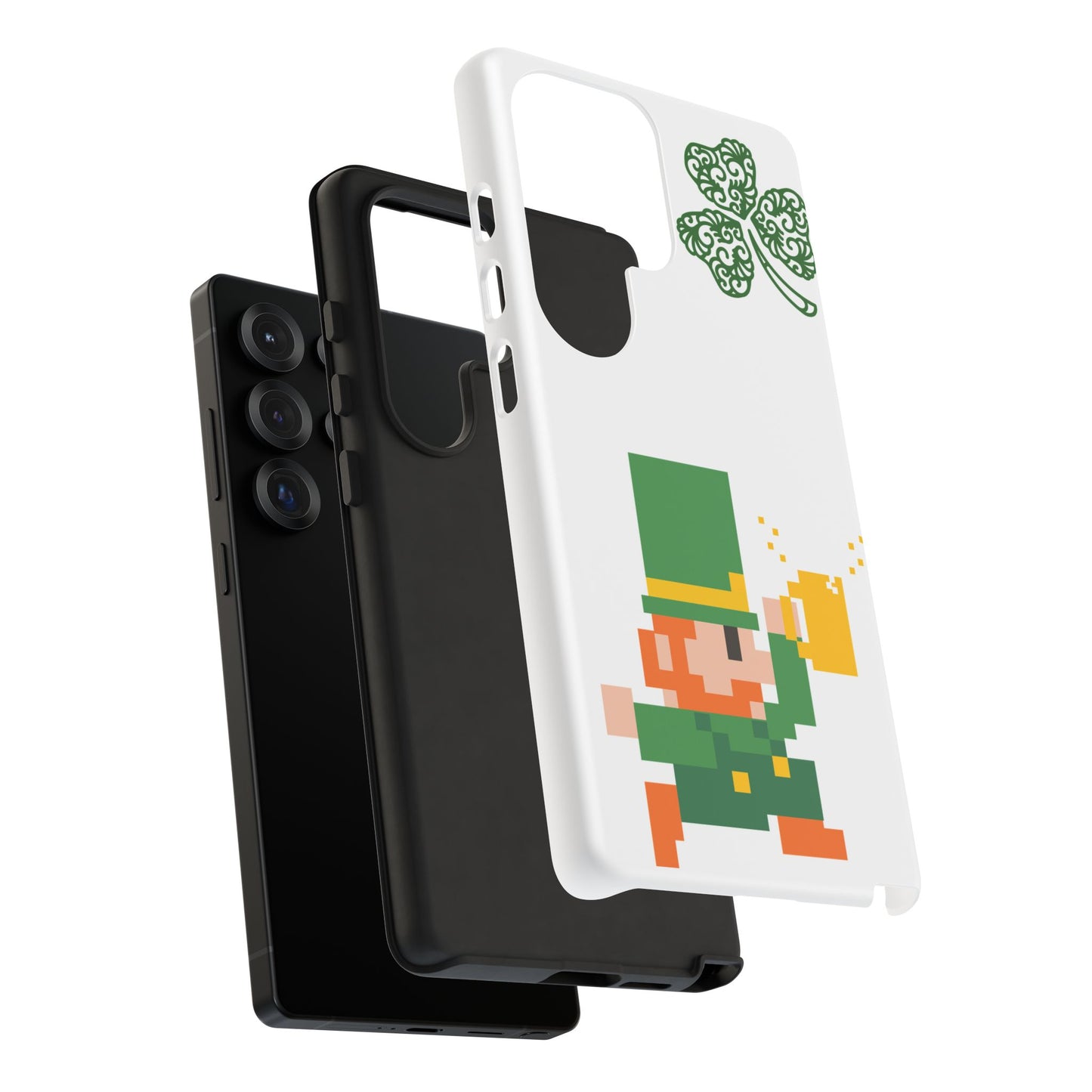 St. Patrick’s Pixel Leprechaun Phone Case — Cute Retro Gaming Clover Design