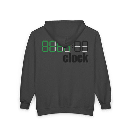 Zip Hoodie with Bottle & Digital Timer Design — Vintage Liqueur Bottle Graphic