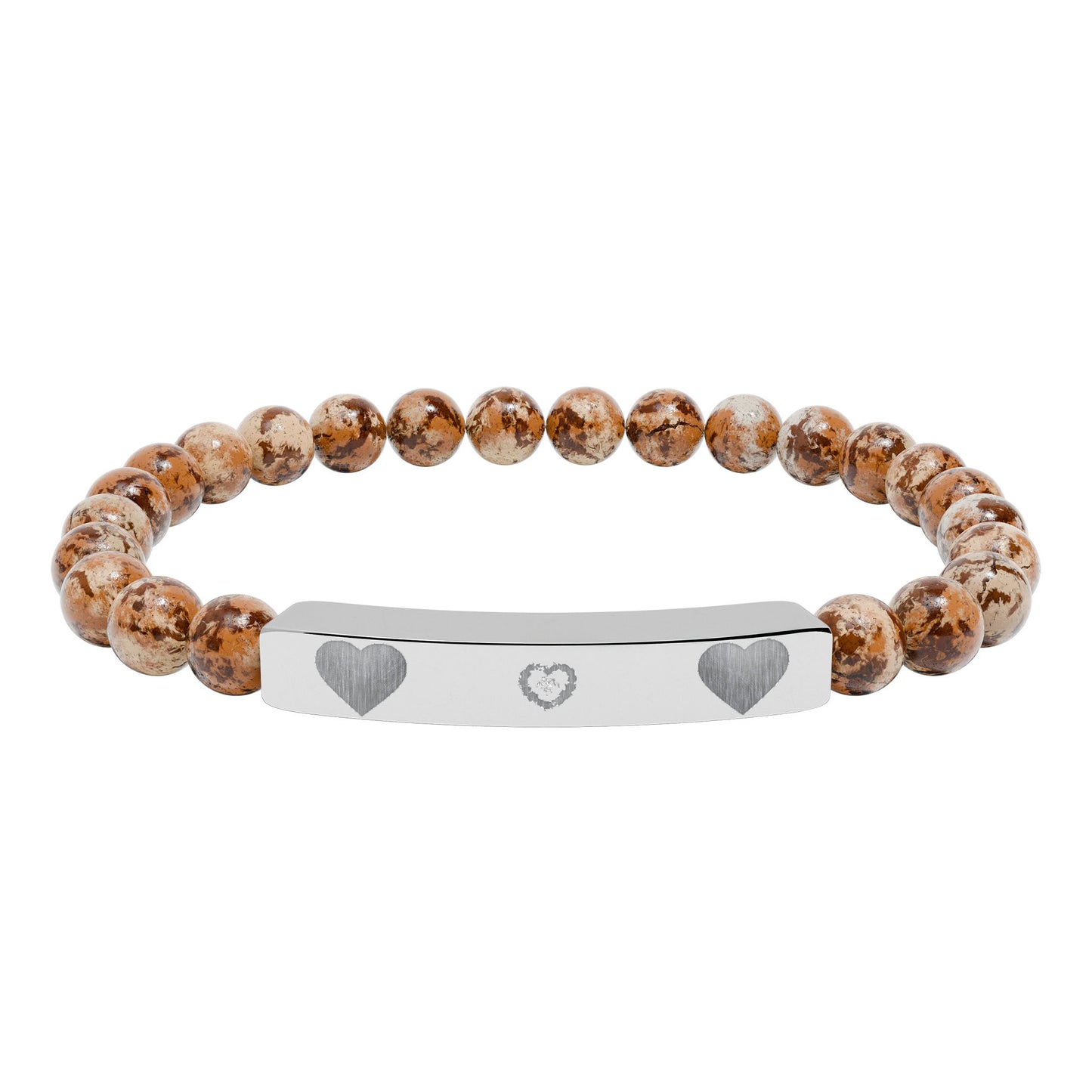 Engravable Natural Stone Stretch Bracelet — Heart Bar Beaded Bracelet
