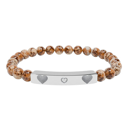 Engravable Natural Stone Stretch Bracelet — Heart Bar Beaded Bracelet