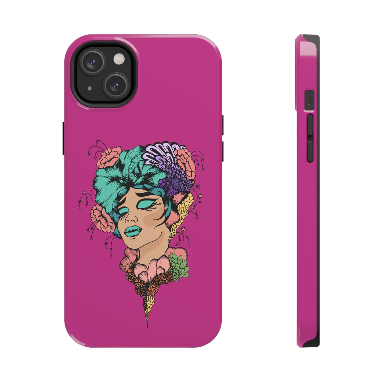 Floral Muse Tough Phone Case — Bold Pink Artistic Portrait Phone Cover