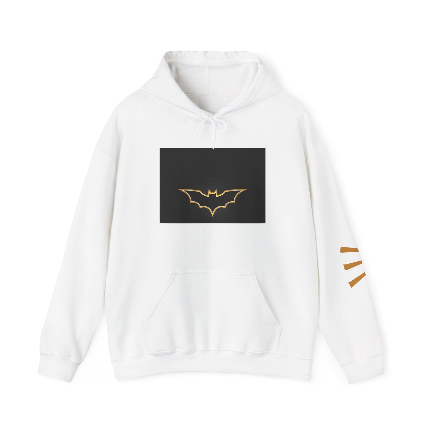 Graphic Hoodie — Gold Bat Logo & Nighttime Vigilante Back Print
