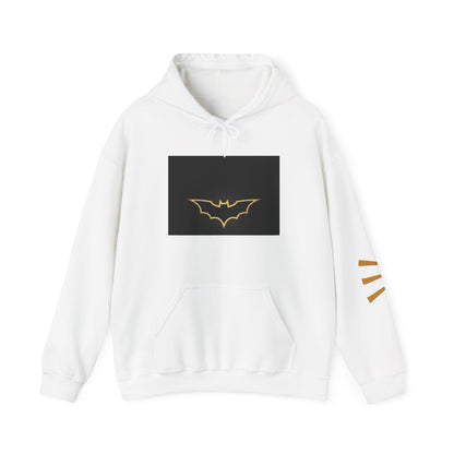 Graphic Hoodie — Gold Bat Logo & Nighttime Vigilante Back Print