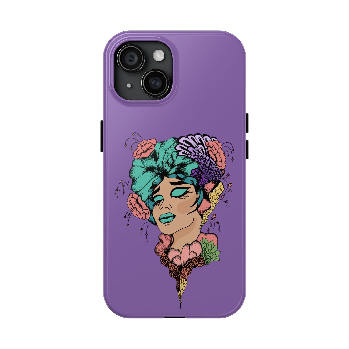 Floral Dreamer Tough Phone Case — Purple Artistic Woman Illustration, Protective iPhone Cover