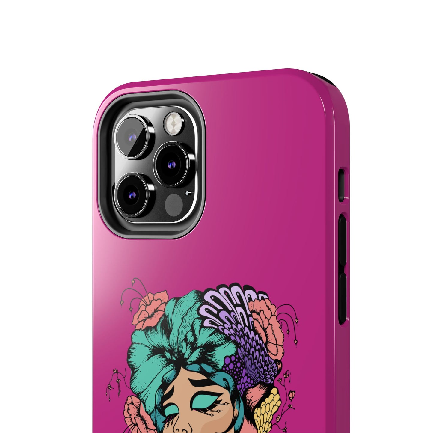 Floral Muse Tough Phone Case — Bold Pink Artistic Portrait Phone Cover