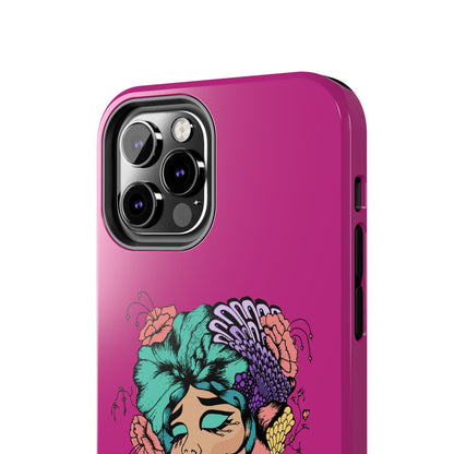 Floral Muse Tough Phone Case — Bold Pink Artistic Portrait Phone Cover