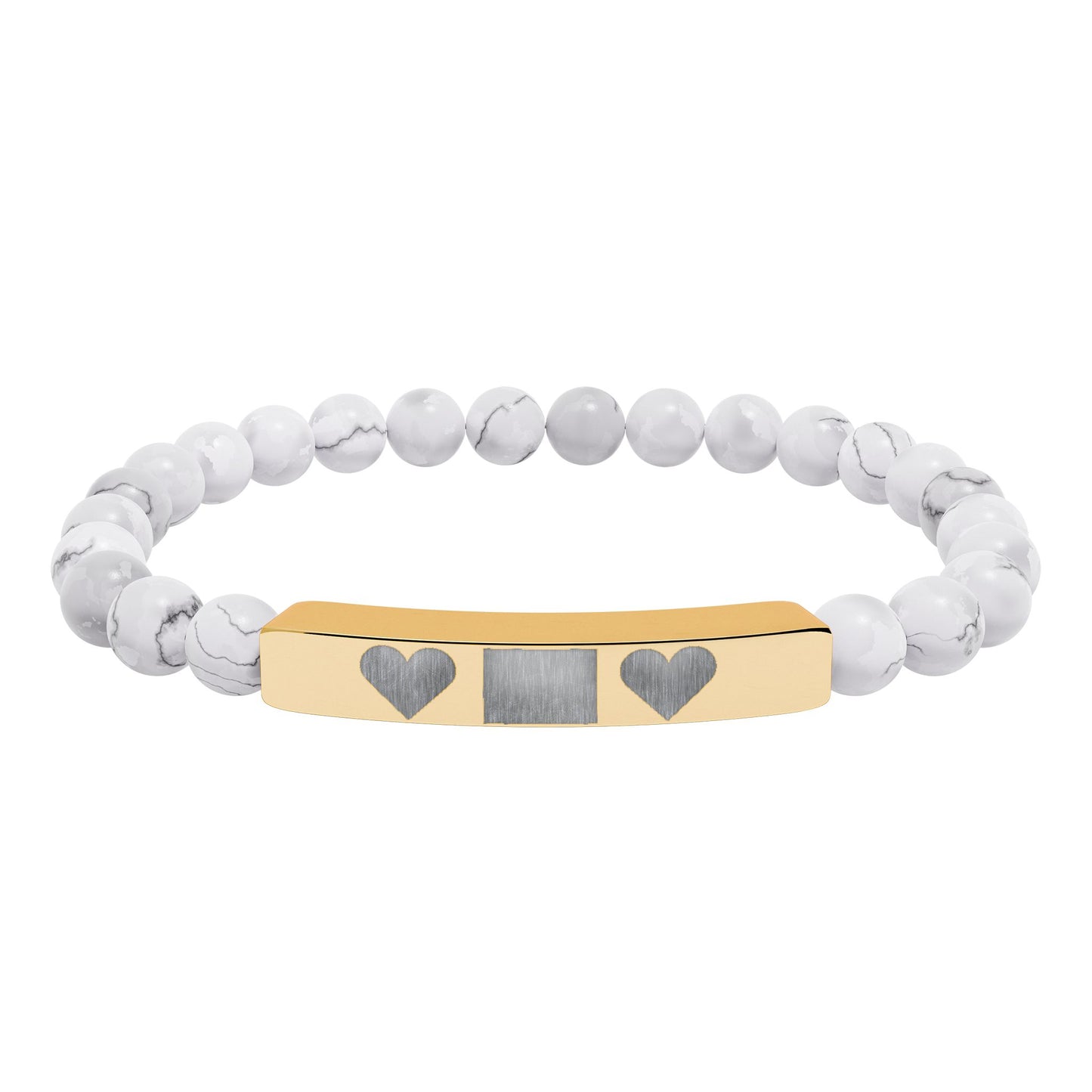 Engravable Natural Stone Bar Bracelet — Personalized Heart Stretch Bead Bracelet I LOVE YOU MOM WITH HEARTS