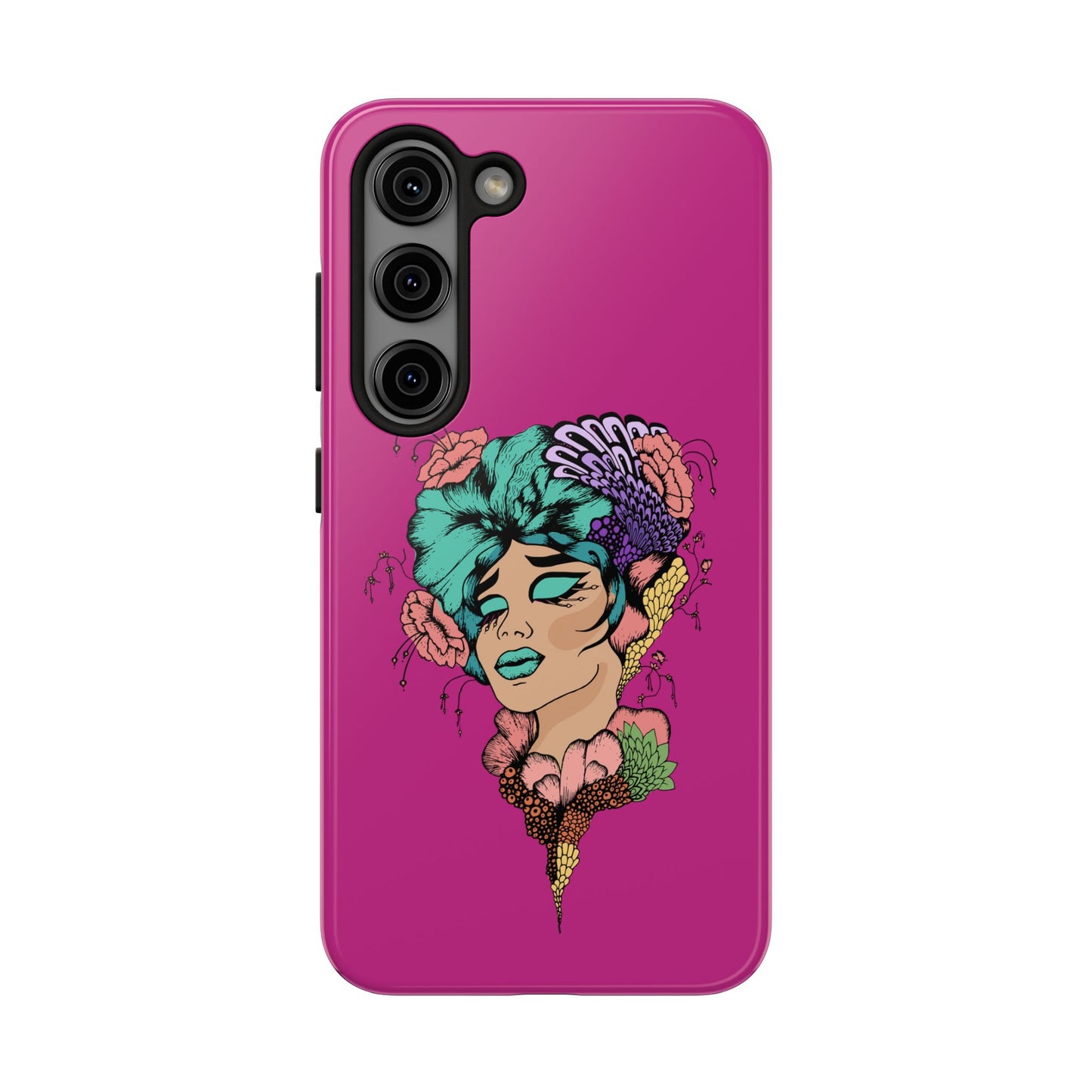Floral Muse Tough Phone Case — Bold Pink Artistic Portrait Phone Cover