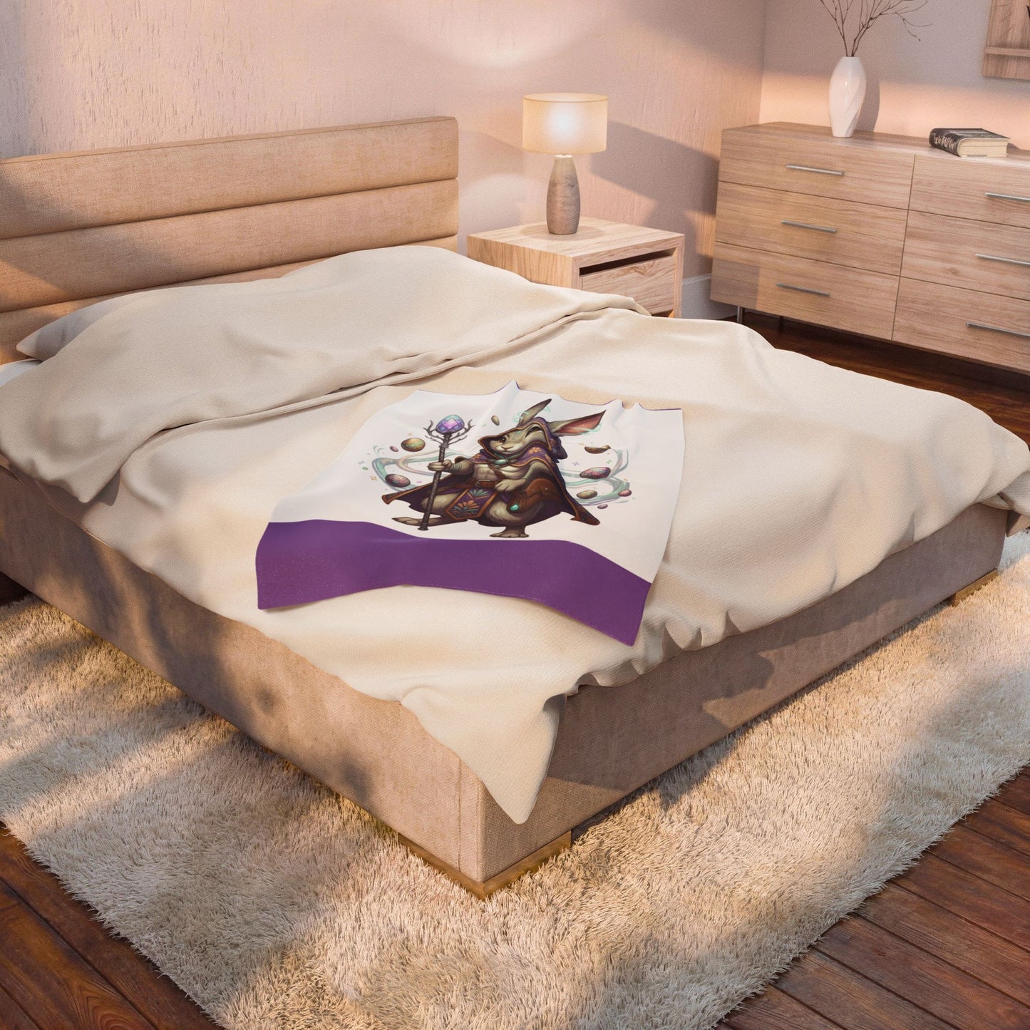 Magical Bunny Wizard Plush Blanket — Velveteen Easter Rabbit Throw