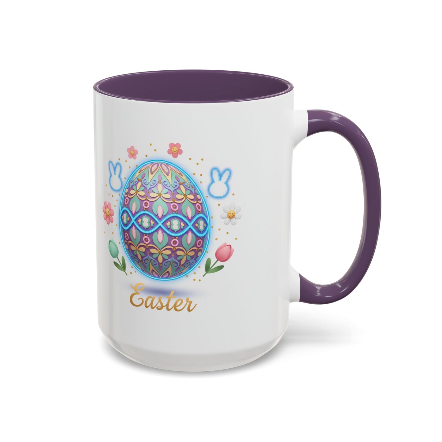 Easter Egg Accent Coffee Mug — Colorful Floral Bunny Design (11/15oz)
