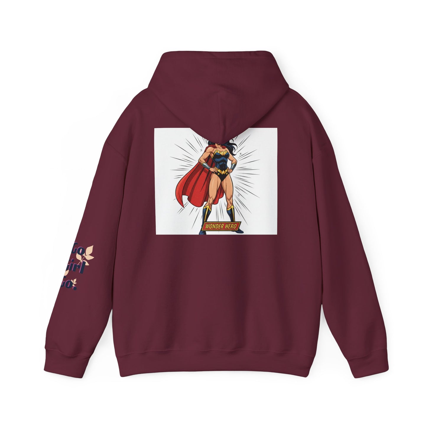 Wonder Woman Hoodie — Vintage Superhero Graphic Sweatshirt ('Go girl' sleeve)