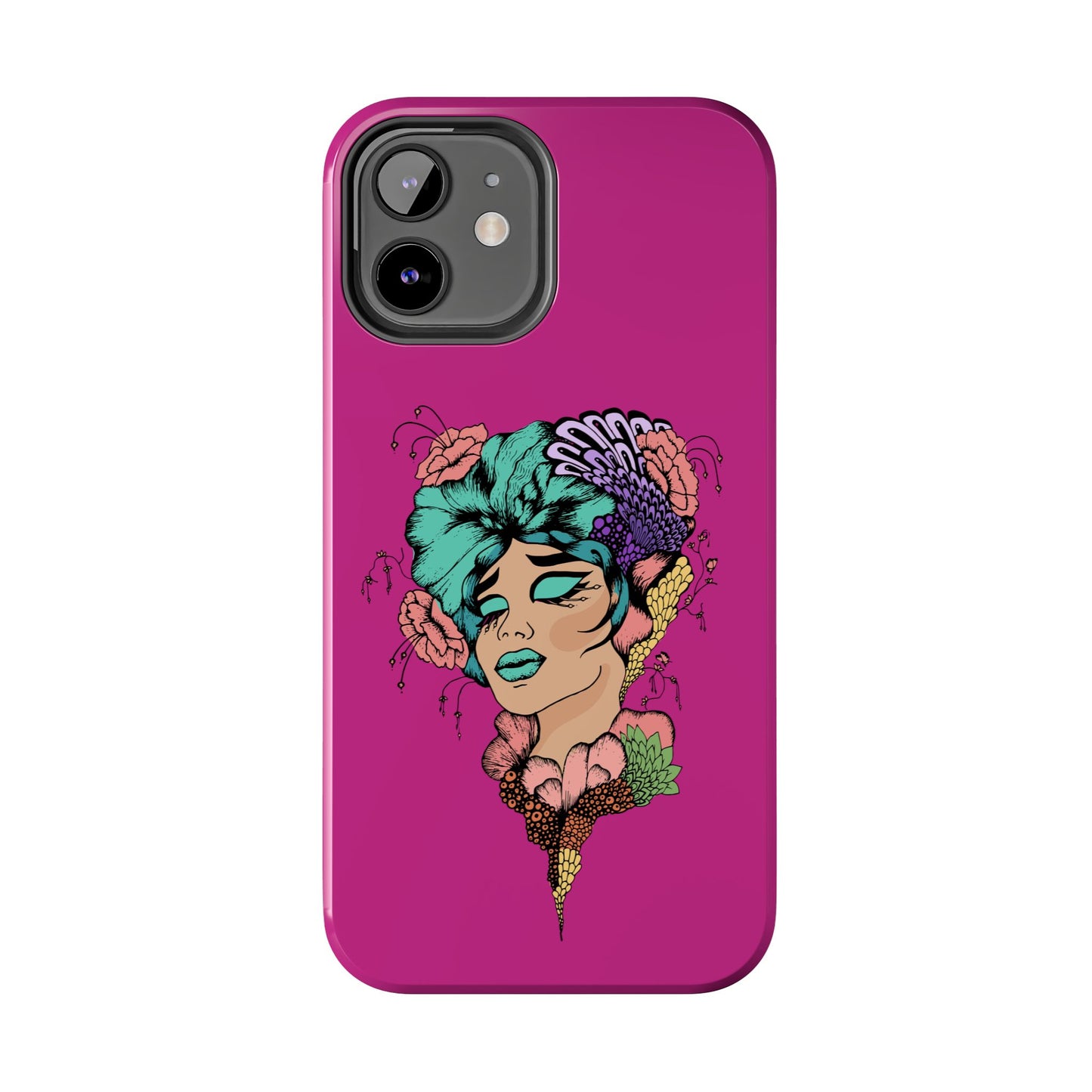 Floral Muse Tough Phone Case — Bold Pink Artistic Portrait Phone Cover