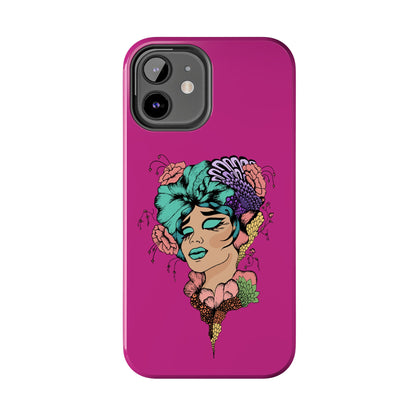 Floral Muse Tough Phone Case — Bold Pink Artistic Portrait Phone Cover
