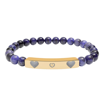 Engravable Natural Stone Stretch Bracelet — Heart Bar Beaded Bracelet