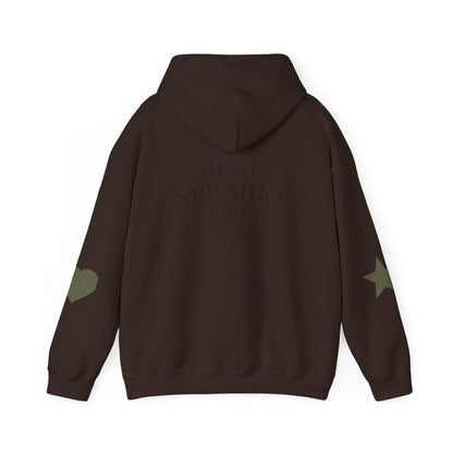 New Day Hoodie — "New Day" Graphic Pullover with Star & Heart Sleeve Accents