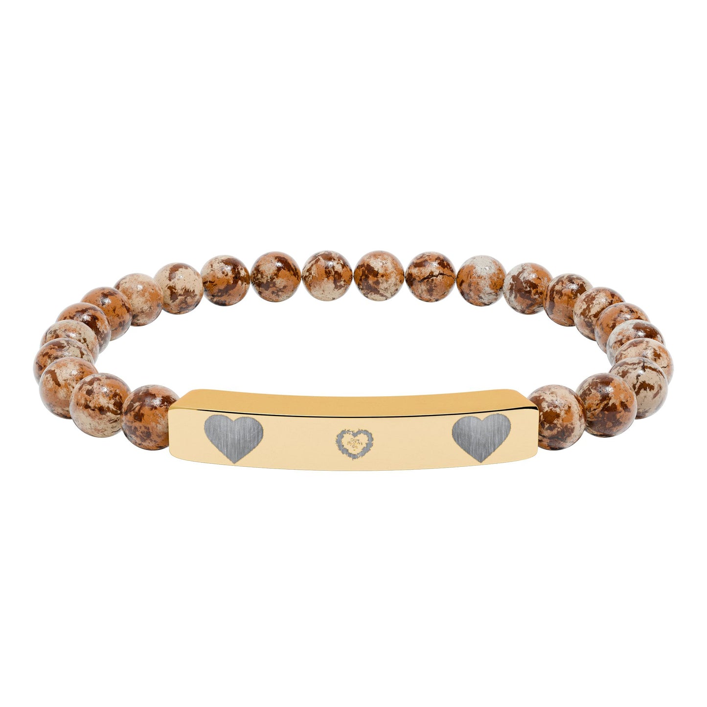 Engravable Natural Stone Stretch Bracelet — Heart Bar Beaded Bracelet