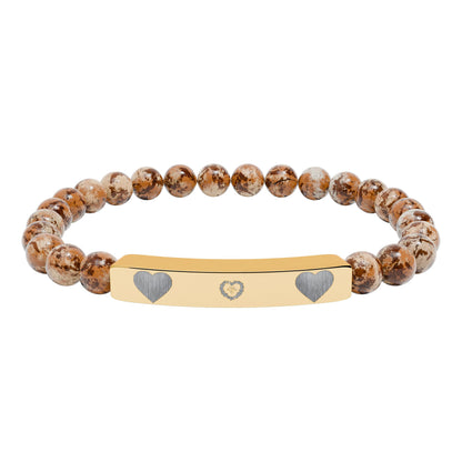 Engravable Natural Stone Stretch Bracelet — Heart Bar Beaded Bracelet