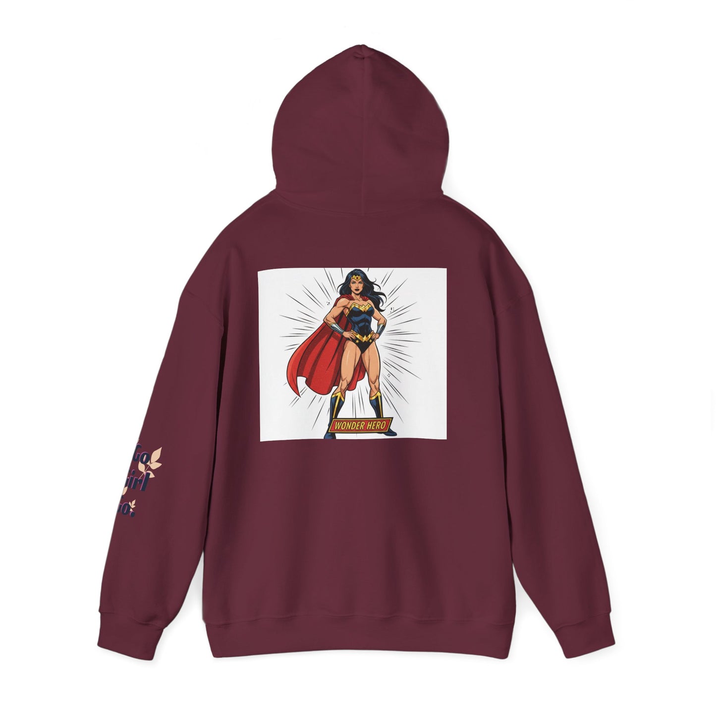 Wonder Woman Hoodie — Vintage Superhero Graphic Sweatshirt ('Go girl' sleeve)