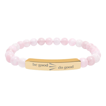 Engraved Natural Stone Stretch Bracelet — Personalized Bar Bead Bracelet