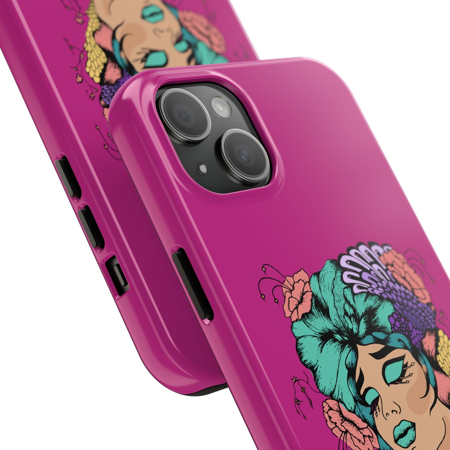 Floral Muse Tough Phone Case — Bold Pink Artistic Portrait Phone Cover