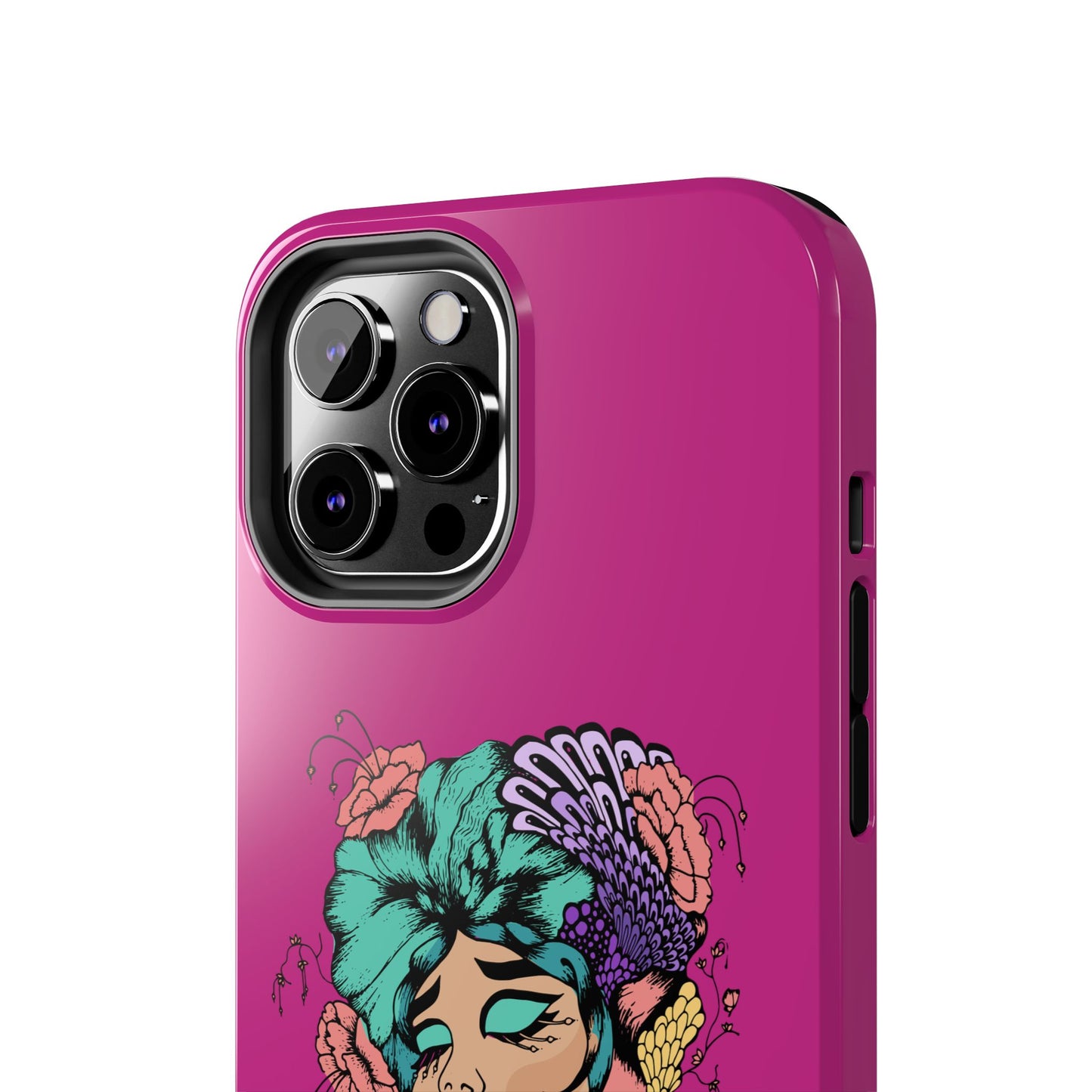 Floral Muse Tough Phone Case — Bold Pink Artistic Portrait Phone Cover