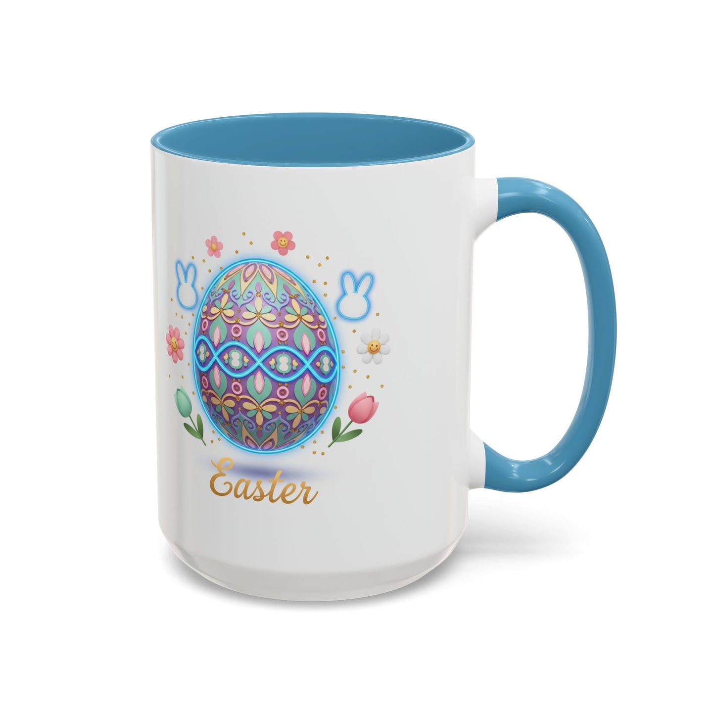Easter Egg Accent Coffee Mug — Colorful Floral Bunny Design (11/15oz)