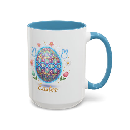 Easter Egg Accent Coffee Mug — Colorful Floral Bunny Design (11/15oz)