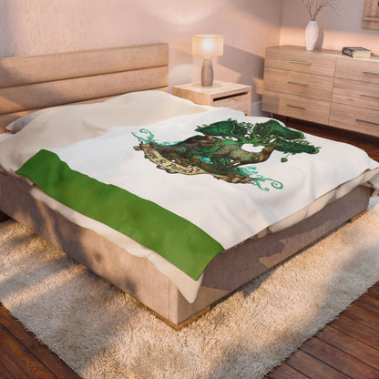 St. Patrick's Day Velveteen Plush Blanket — Celtic Tree, Leprechaun & Deer Design